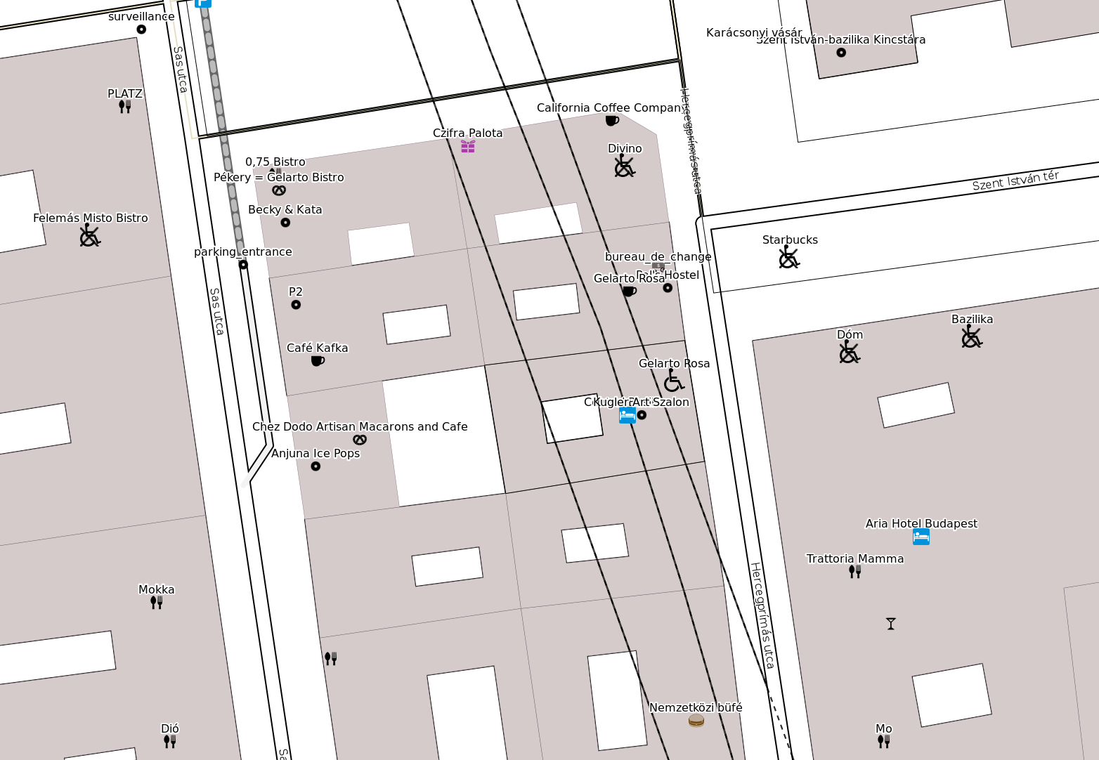 Map part, shows POIs with wheelchair accessibility icons.